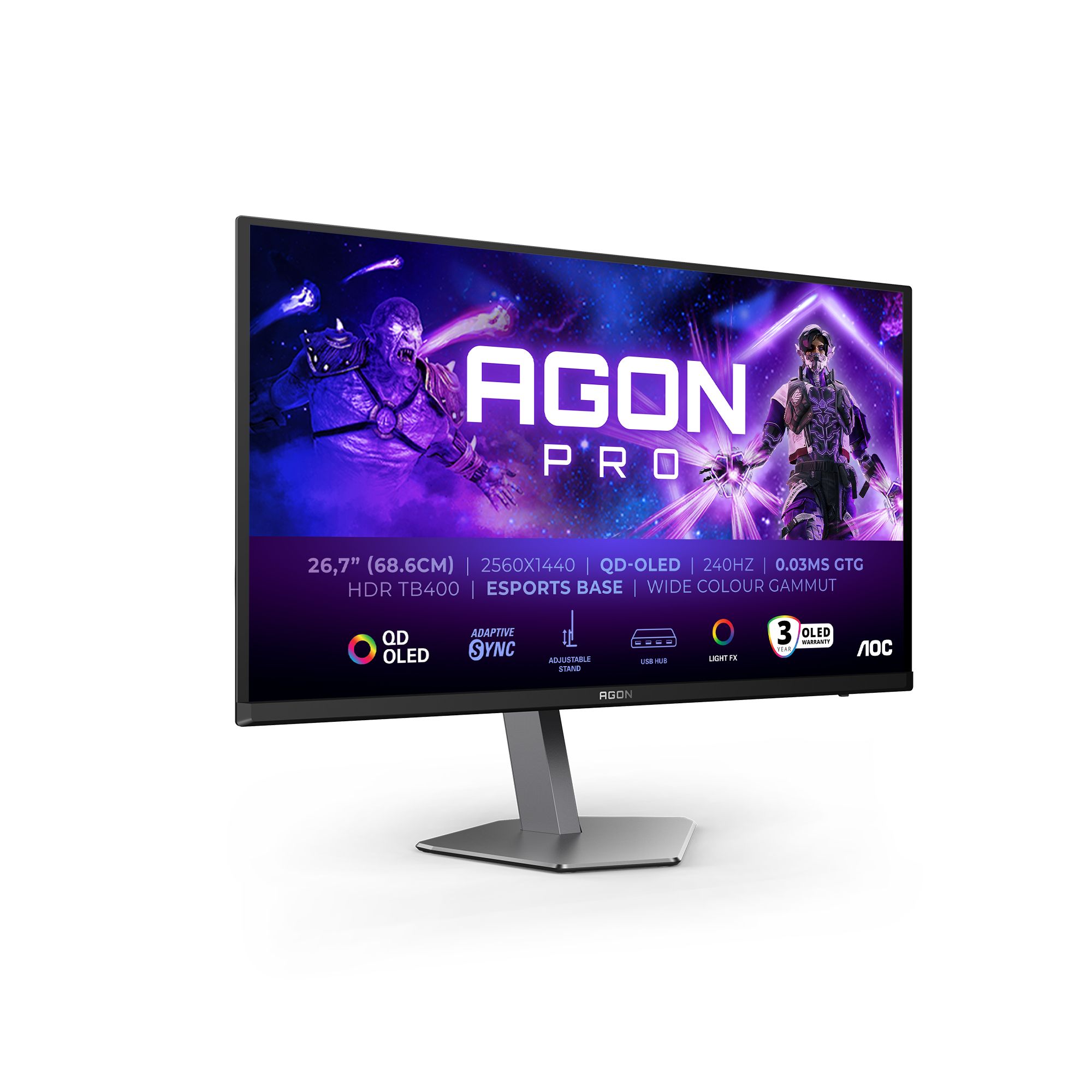 AOC AGON PRO AG276QZD2 27" QD-OLED Gaming Monitor - 240Hz, 1440p, HDMI, DisplayPort
