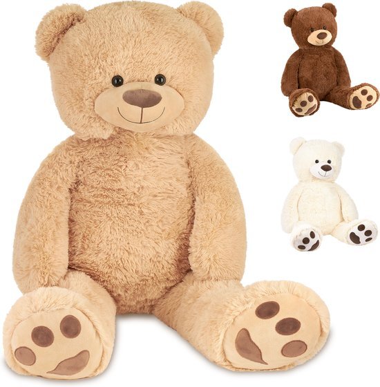 BRUBAKER XXL Teddybeer 100 cm Groot - Beige - Knuffeldier Pluche Knuffeldier