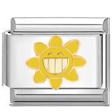 Quiges - 9mm Schakel Bedel - Lachende Zon Bloem - Geel Staal - Unisex
