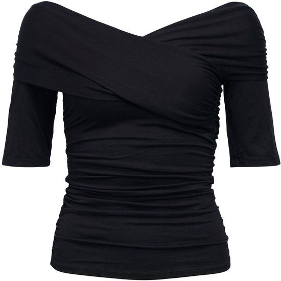 OBJECT BESTSELLER A/S Object Top Off-shoulder ruches Zwart S