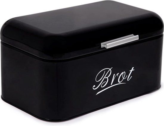Theo&Cleo Broodtrommel met deksel, grote broodtrommel van metaal, broodopbergdoos, broodbewaardoos, brood en koekjes, lang bewaren en droog houden, retro design (zwart 31 cm)