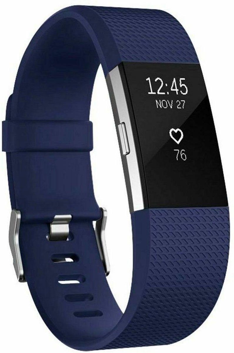 Strap-it Fitbit Charge 2 siliconen bandje - donkerblauw - Maat: L