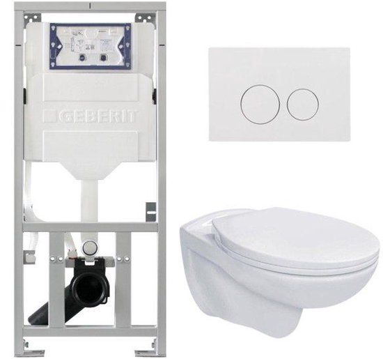 Geberit Adema Classico toiletset bestaande uit inbouwreservoir en toiletpot, basic toiletzitting en bedieningsplaat wit 4345100/0261520/SW706186/0701131