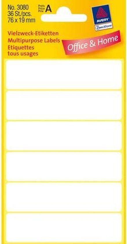 Avery Multipurpose Labels, White 76 x 19 mm, 36 Labels