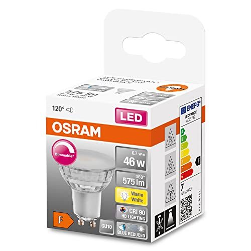 OSRAM Lamps OSRAM Superstar dimbare LED lamp met bijzonder hoge kleurweergave (CRI90), GU10-basis helder glas ,Warm wit (2700K), 575 Lumen, substituut voor 46W-verlichtingsmiddel dimbaar, 1-Pak