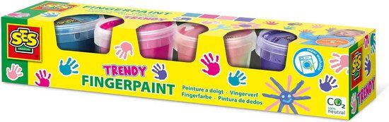 SES Creative Vingerverf Trendy 4 kleuren - Pastel Roze, Fel Roze, Lichtblauw en Paars - 4x110ml