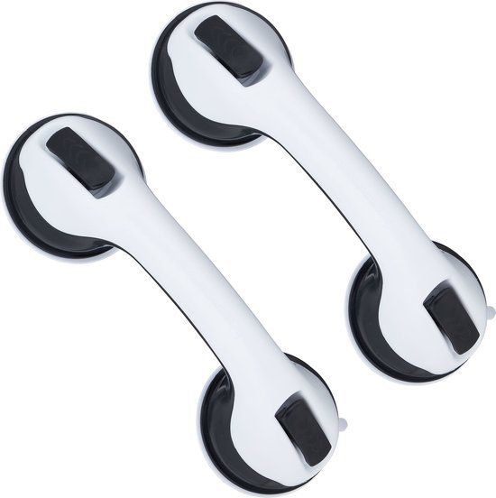 Relaxdays Handgrepen met Zuignap - Set van 2 - Badkamer Handgreep - Wit/Zwart