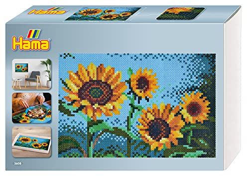 Hama - Pixel Art "zonnebloem" - 10.000 kralen en 6 platen - strijkkralen grootte midi - creatief