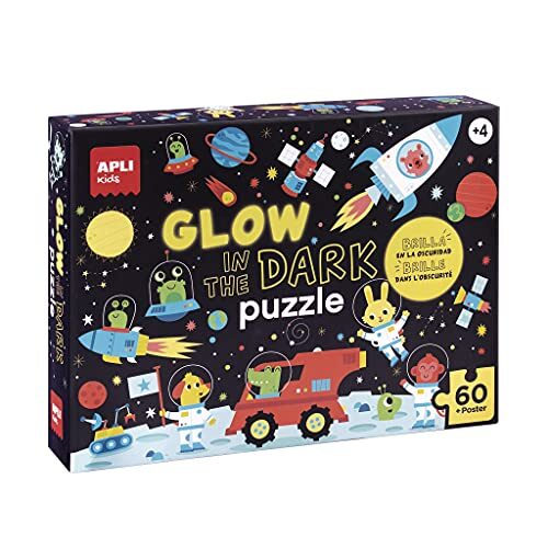 Apli Kids 18813 Fluorescerende puzzel Glow in the dark, model ruimte-neoneffect, brandt in het donker, 60 delen, afmeting 6 x 6 cm (18813)