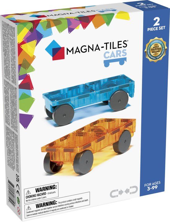 Magna-Tiles Cars 2 stuks - Uitbreidingsset - Oranje/Blauw