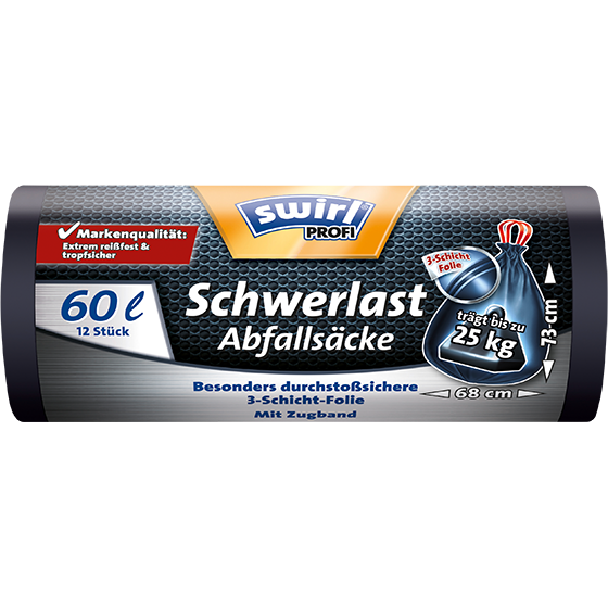 Swirl Afvalzakken 60 Liter - Zwart - 12 Stuks