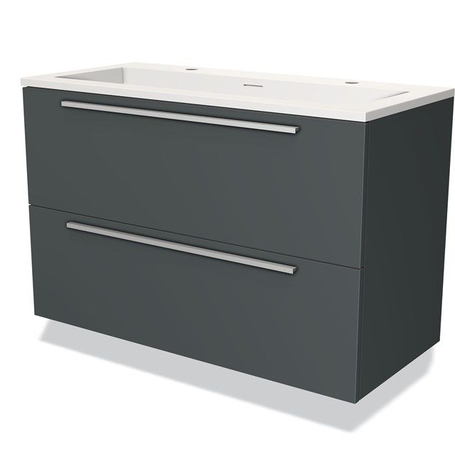 Maxaro Badkamermeubel 100cm Modulo Donkergrijs 2 Lades Vlak Wastafel Solid Surface