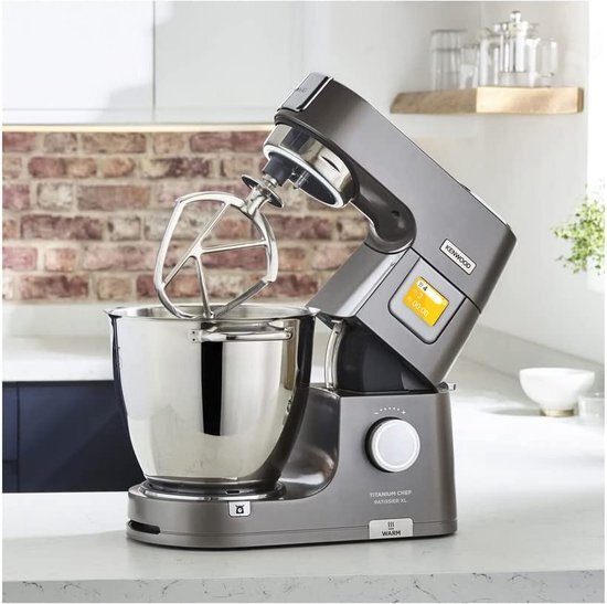 Kenwood Titanium Chef Patissier XL KWL90.034SI – keukenmachine met geïntegreerde weegschaal, exclusief bij AMAZON, 7 l mengkom met warmtefunctie, 1400 watt, incl. 4-delige patisserie-set, zilver