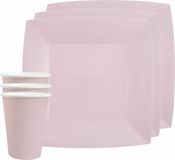 Santex feest/verjaardag servies set - 20x gebaksbordjes en bekertjes - lichtroze - karton