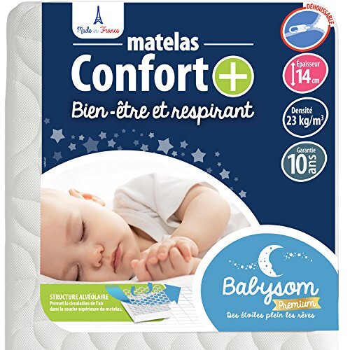 Babysom - Comfort+ Baby Matras | 60x120 cm | 7 cm dik | Ademend | Ventilerend : Optimaal Comfort | Afritsbare tijk |Oeko-Tex® | EU-product