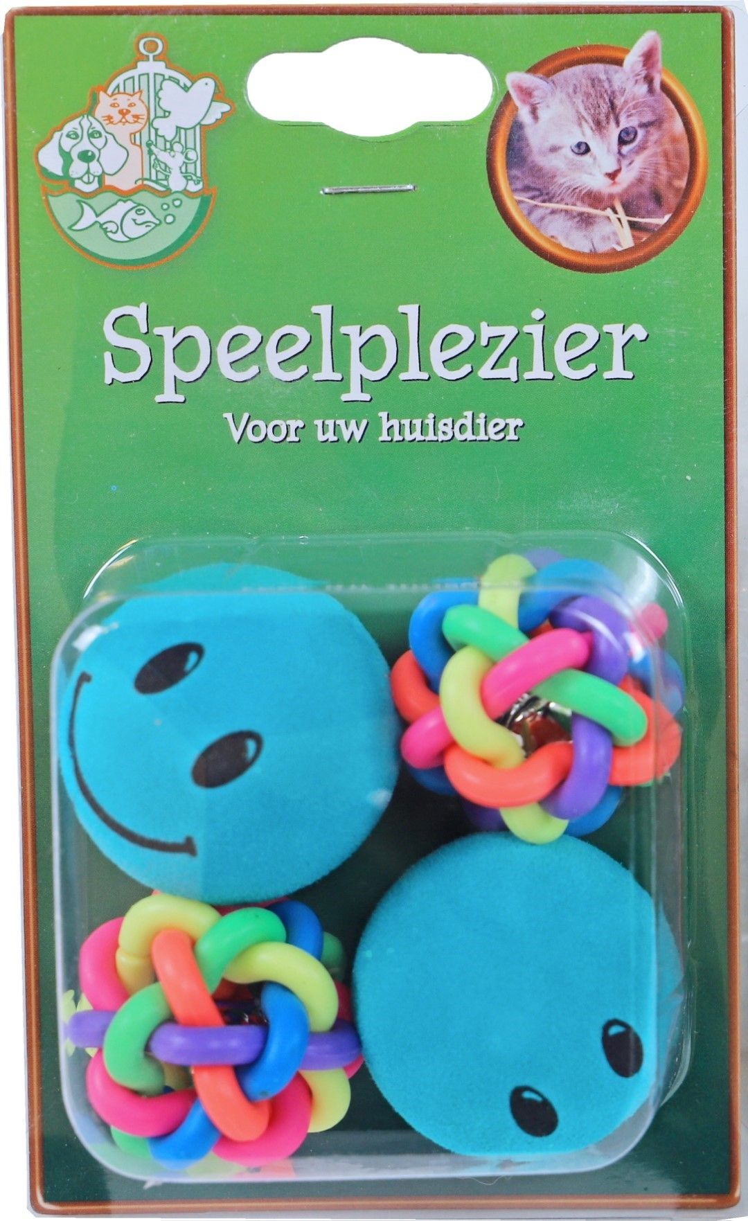 Gebr. de Boon Kattenspeelgoed blisterpak a 4 - 2x smiley met 2x knoopbal