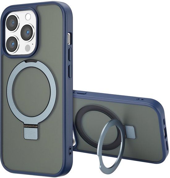 Accezz Hoesje - Geschikt voor Apple iPhone 14 Pro Max - Ring Stand Backcover geschikt voor MagSafe - Blauw