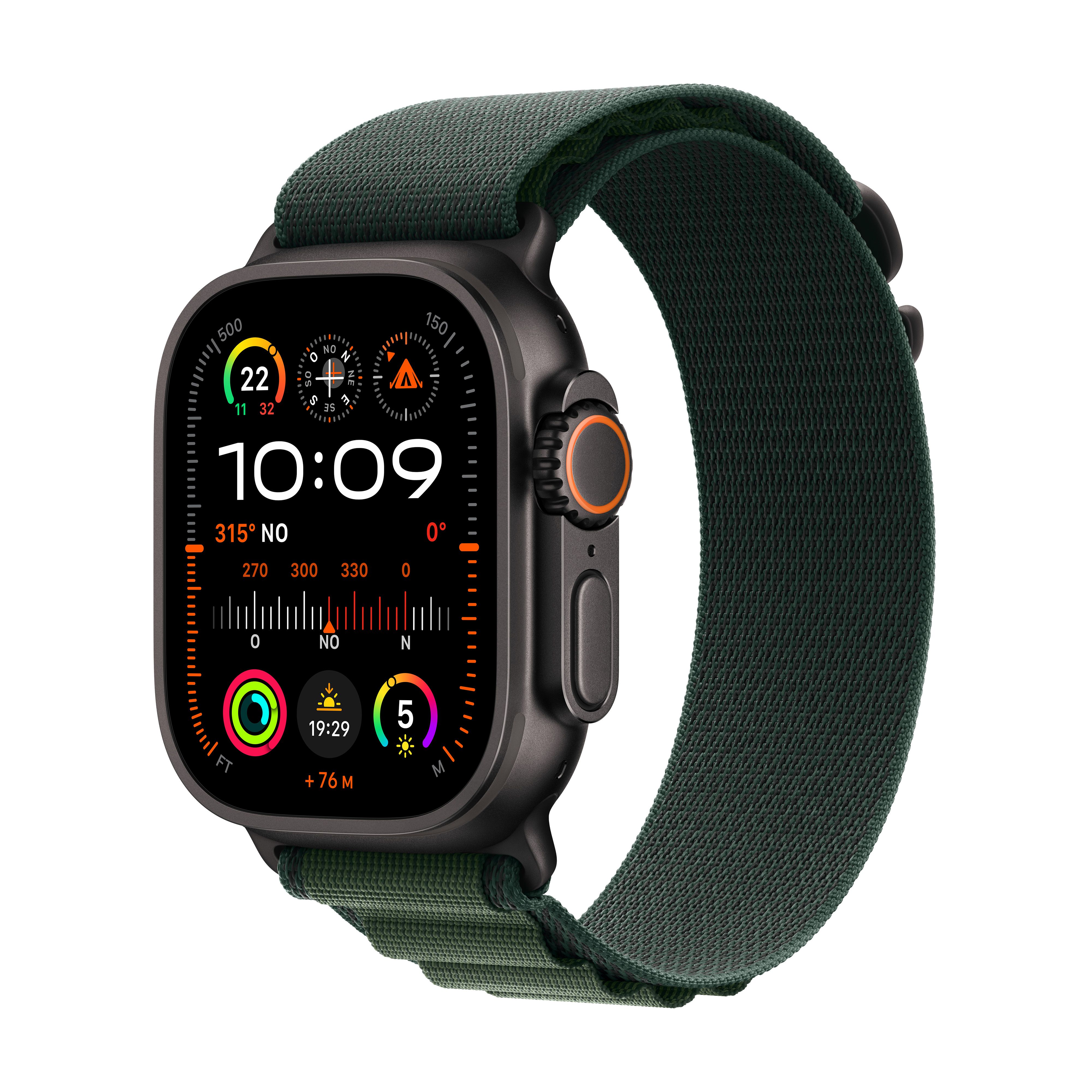 Apple Watch Ultra 2 49mm - Zwart Titanium - Dark Green Alpine Loop - Large