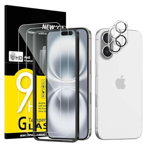 NEW'C 2 x Screen Protector voor iPhone 16 Plus (6,7 inch) en 2 x Camera Lens Protector - Gehard Glass Schermbeschermer-Ultrabestendig - 9H hardheidsglas - Eenvoudig installatiegereedschap inbegrepen