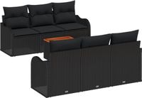 vidaXL Tuinbank Set 7-delig Zwart Polyrotan