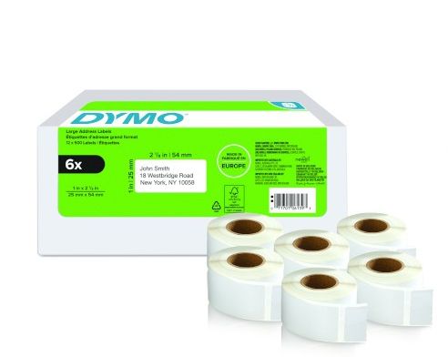 DYMO 2177564 printeretiket Wit, Rechthoek, 2.5 x 5.4 cm, 6000 stuk(s)