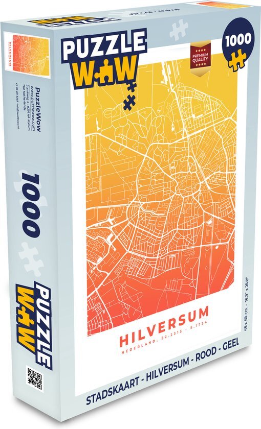 MuchoWow Puzzel Stadskaart - Hilversum - Rood - Geel - Legpuzzel - Puzzel 1000 stukjes volwassenen - Plattegrond