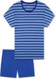 Schiesser dames shortama 100% katoen - Casual Essentials - Zomer pyjama korte broek en korte mouwen - 48 - Blauw