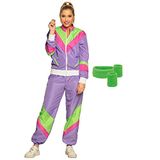 Boland - Trainingsset voor dames, paars-groen, trainingspak uit de jaren 80 en 3-delige zweetbandenset, Bad Taste, kostuum, carnaval, themafeest