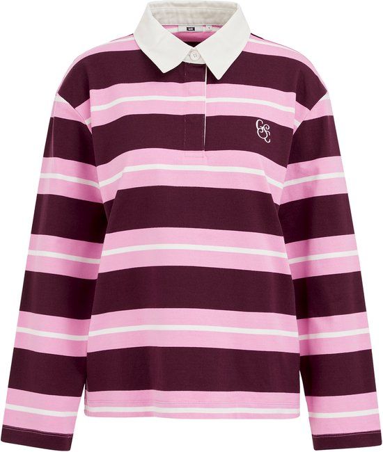 WE Fashion Dames oversized gestreepte polo met embroidery