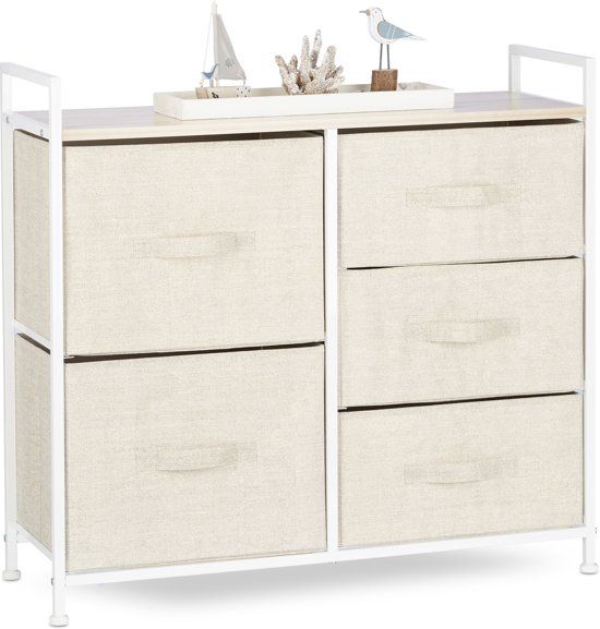 Relaxdays Ladekast Metaal - Ladeblok - Commode - Beige Manden - Ladesysteem - Bijzetkast F