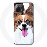 Maniacase Hoesjes voor Xiaomi Mi 11 Lite Dwergspaniël Continentale Vlinder Puppy Wit en Bruin