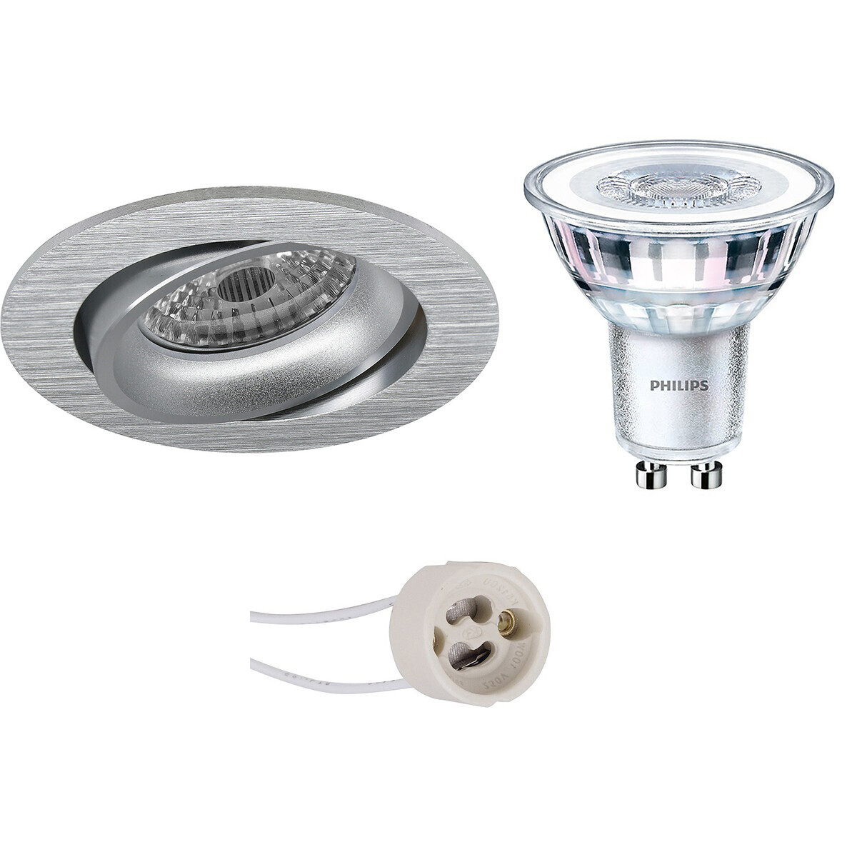 BES LED LED Spot Set - Pragmi Delton Pro - GU10 Fitting - Inbouw Rond - Mat Zilver - Kantelbaar - Ø82mm - Philips - CorePro 827 36D - 5W - Warm Wit 2700K - Dimbaar