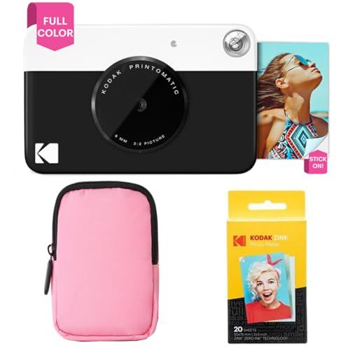 KODAK Printomatic Volledig in kleur Direct printen camera Starterbundel + Zachte Hoes + Zink 20pk fotopapier - Kleurrijke foto's op 2x3" zelfklevend papier - Zwart