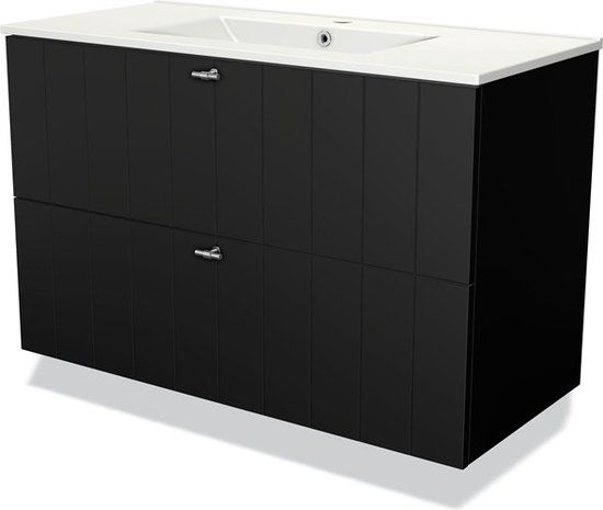 Maxaro Modulo Badkamermeubel 100cm - Mat Zwart - Lamel - Keramiek Wastafel - 2 Lades