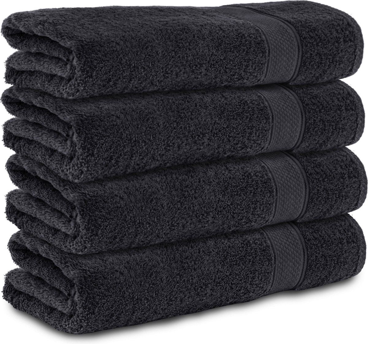 Komfortec handdoeken – Set van 4 - Badhanddoek 70x140 cm - 100% Katoen – Zwart