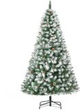 HOMCOM Kunstkerstboom, 180 cm, kunstsneeuw, 800 takpunten, opvouwbaar, standaard, voor binnen, groen/wit