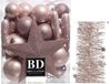 Decoris Kerstversiering 35x stuks - lichtroze - kunststof kerstballen 5-6-8 cm - ster piek - sterren slingers