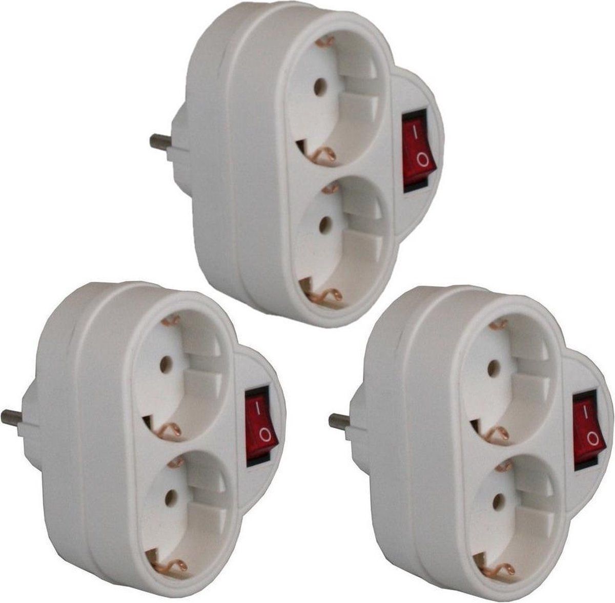 Ben Tools Stopcontact Splitters Dubbel Wit - 3 Stuks - Met Randaarde en Schakelaar