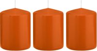 Trend Candles cilinder kaarsen - 3x - stompkaarsen - oranje - 6 x 8 cm - 29 branduren - Geurloze kaarsen - Woondecoratie