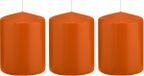 Trend Candles cilinder kaarsen - 3x - stompkaarsen - oranje - 6 x 8 cm - 29 branduren - Geurloze kaarsen - Woondecoratie