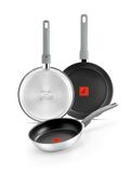 MONIX Elite Non Stick | Set 3 sartenes 20-24-26 cm, acero inoxidable 18/10, Antiadherente Tricapa Sin PFOA, Indicador de Temperatura TherMonix, Mango ergonómico softouch