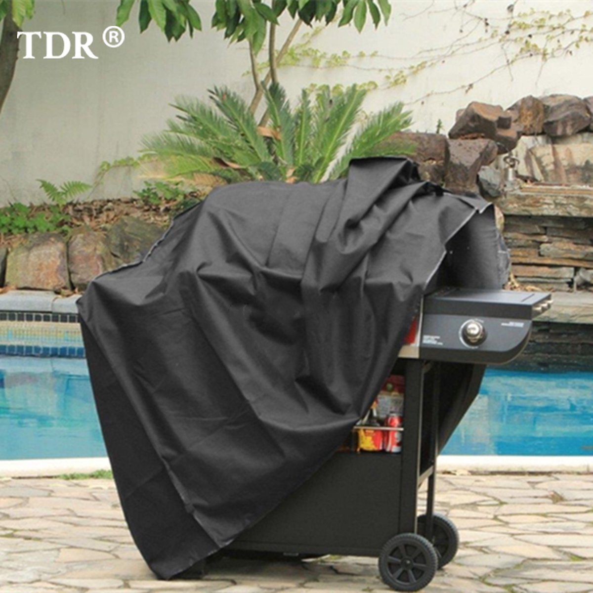 TDR - Waterdichte BBQ Beschermhoes-Barbecuehoes 71x190x117cm- met opbergtas -zwart