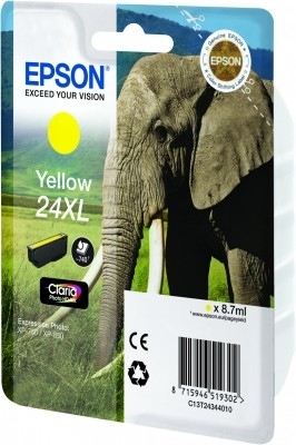 Epson Elephant Singlepack Yellow 24XL Claria Photo HD Ink single pack / geel