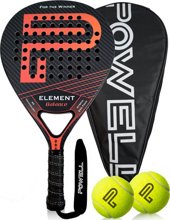 POWELL Padel Racket - Druppelvormig - 3K Carbon - Zwart/Oranje