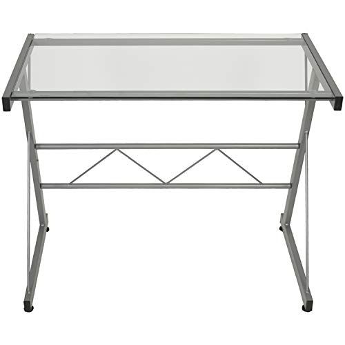 DONREGALOWEB Computertafel van metaal en glas 6 mm dik in metallic kleur, 90 x 50 x 72 cm