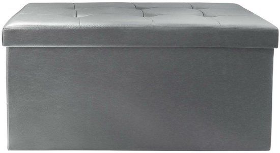 HOME DECO FACTORY Poef Eccense - Opvouwbaar - Grijs - Polyester/MDF - 76 x 38 cm