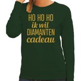 Bellatio Decorations Foute kersttrui/sweater voor dames - Hohoho diamanten cadeau - groen - glitter goud XS