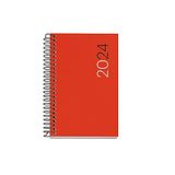 Miquelrius Jaarplanner 2024, weekoverzicht, liggend formaat, 80 x 120 mm, flexibele omslag van polypropyleen, spiraalbinding, Catalaans, Engels en Portugees, rood