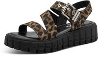 Tamaris - Dames - Sandalen - Zwart - Maat 39 - Panterprint - Sleehak - Klittenband