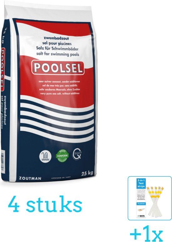 Poolsel Zwembadzout - 25kg (4 stuks) + Teststrips - Zoutwatersysteem